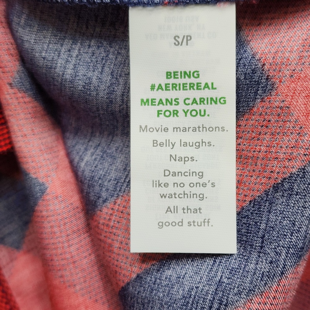 NWT Aerie Plaid Tie Front Short Sleeve Sleepwear Lounge Top Women's Small - Picture 5 of 8